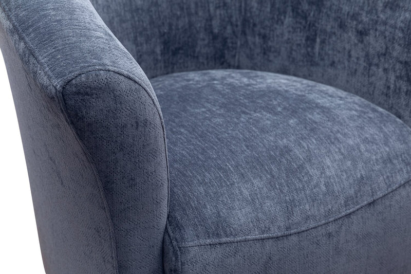 Fauteuil d’appoint Ethan de style gondole de 31 po en tissu d’apparence lin avec pattes en bois - bleu marine  