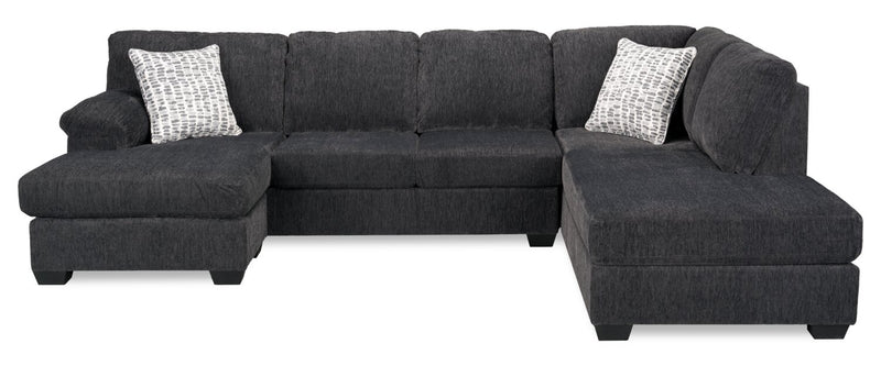Sofa sectionnel en U de droite Morgan 2 pièces fabriqué au Canada en tissu de chenille avec coussins décoratifs - gris