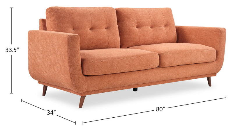 Sofa Cosmo de 80 po en tissu avec coussins de dossier capitonnés - orangé