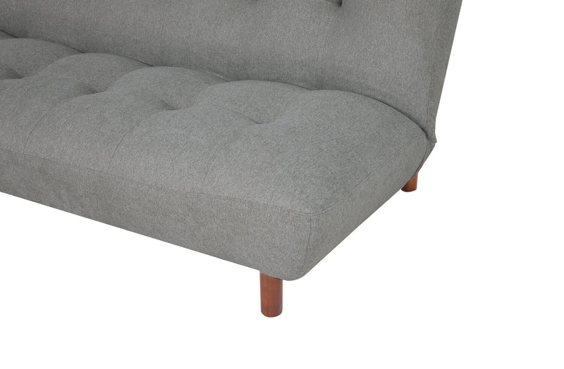 Futon Campus de 76 po en tissu avec mécanisme Klik Klak, capitonnage et pattes en bois - gris