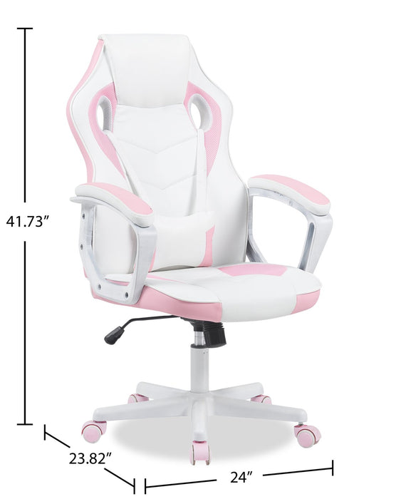 Fauteuil de jeu ergonomique Velocity de 24 po - blanc et rose