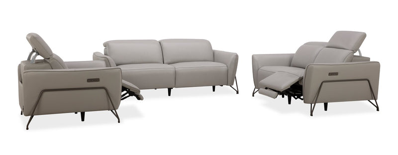 Causeuse à inclinaison électrique Riviera en cuir véritable de qualité supérieure - gris clair