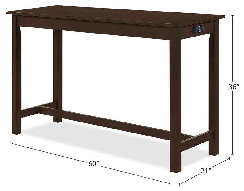 Coin-repas moderne Noah de 60 po avec 3 tabourets de hauteur comptoir et ports USB - espresso