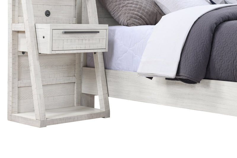 Lit à sections Haven avec tête de lit, cadre de lit, 2 sections latérales, port USB et éclairage à DEL, blanc - format très grand lit