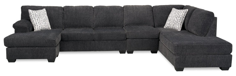 Sofa sectionnel en U de droite Morgan 3 pièces fabriqué au Canada en tissu de chenille avec coussins décoratifs - gris