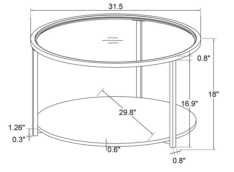 Table à café moderne Kendal ronde de 31,5 po avec dessus en verre - noire
