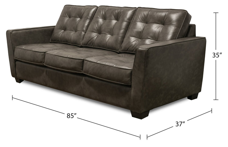 Sofa Clark de 85 po en cuir véritable avec capitonnage à boutons - anthracite 