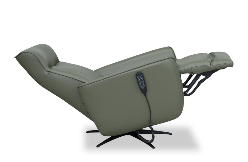 Fauteuil de massage à inclinaison électrique Serene de 31 po en cuir véritable avec appuie-tête électrique et siège chauffant - vert