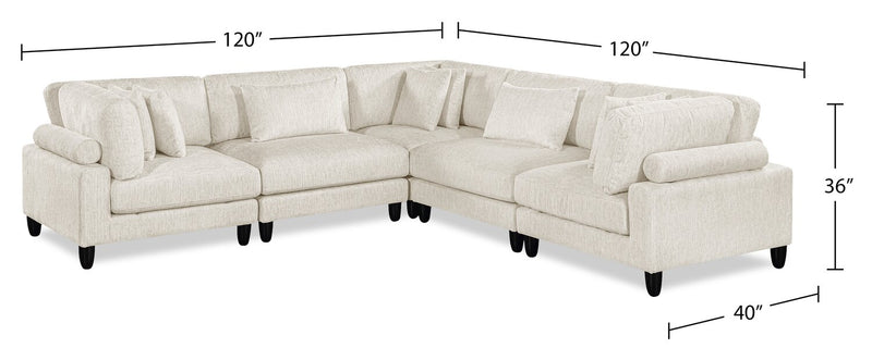 Sofa sectionnel modulaire Lounge 5 pièces en chenille - beige 