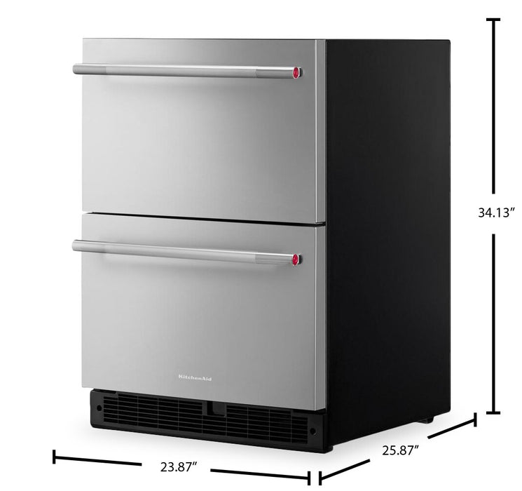 Réfrigérateur à deux tiroirs sous le comptoir KitchenAid de 24 po et 4,4 pi³ – acier inoxydable - prêt pour panneau personnalisable – KURT524SSB