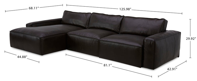 Sofa sectionnel modulaire de gauche Sedona 3 pièces en cuir véritable - chocolat