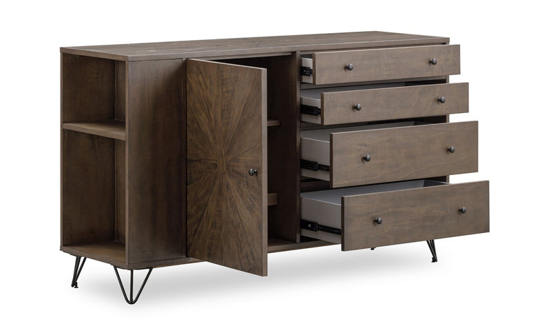 Desserte de salle à manger Sol de Kort & Co. de 60 po (L) avec tablettes intégrées, rangement et 4 tiroirs - brune