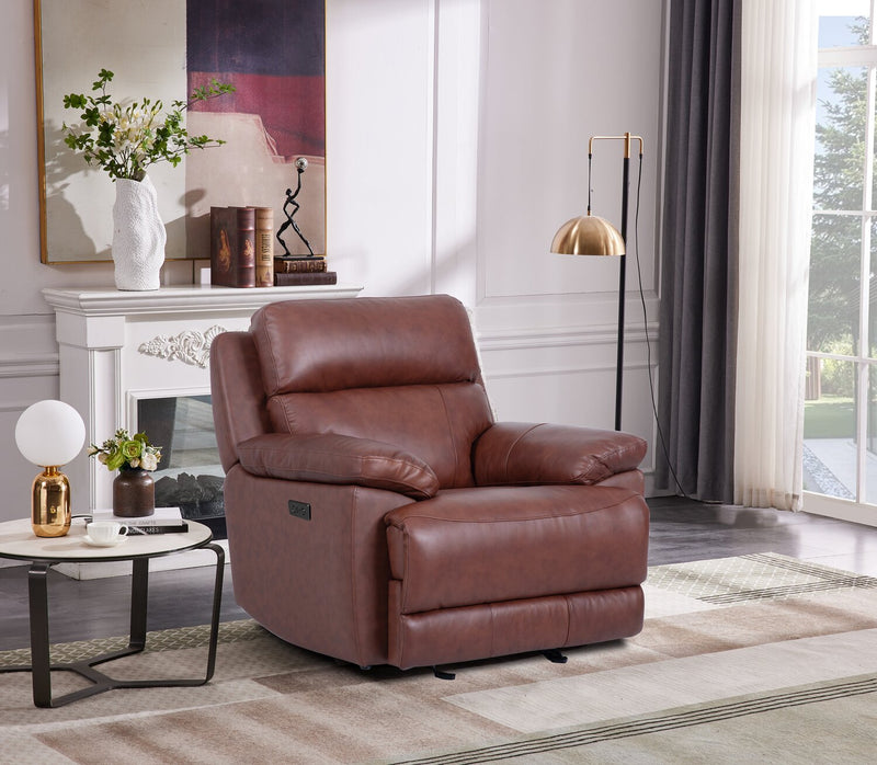 Fauteuil à inclinaison électrique Sorrento de 42 po en cuir véritable avec port USB - brun brique de Madrid