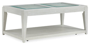 Table à café Vida de 48 po en bois massif avec tablette et roulettes - sable