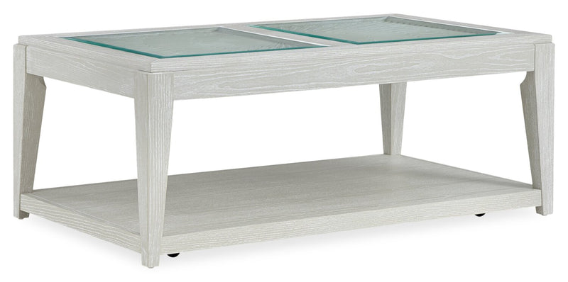 Table à café Vida de 48 po en bois massif avec tablette et roulettes - sable