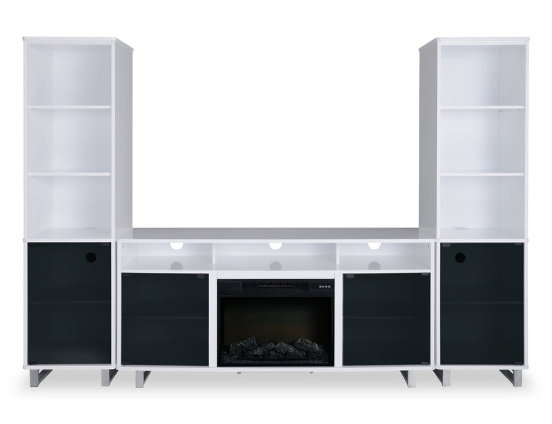 Meuble audio-vidéo moderne Ignatius 3 pièces avec foyer électrique et rangement pour téléviseurs jusqu’à 70 po - blanc