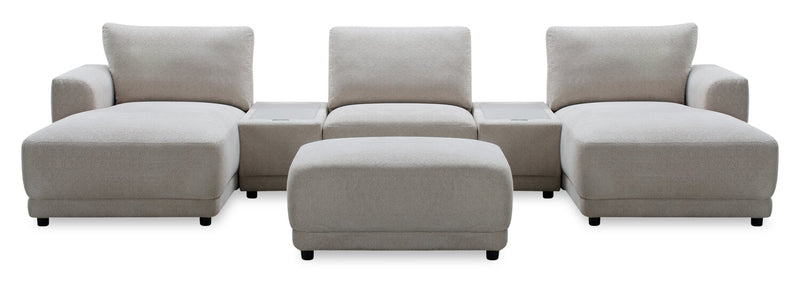 Sofa sectionnel modulaire de gauche Voyage 6 pièces en tissu avec console et pouf - beige