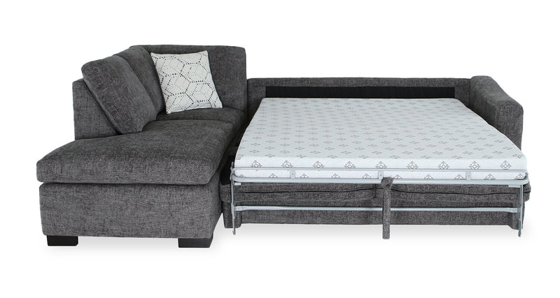 Sofa-lit sectionnel de gauche avec grand lit Aubrey de 114 po de style européen en tissu de chenille avec pattes en bois - gris