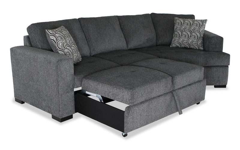 Sofa-lit sectionnel enveloppant de droite Legend 2 pièces fabriqué au Canada en tissu de chenille - gris poivre