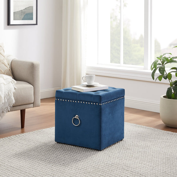 Pouf de rangement carré Yukon de 17 po en velours - bleu marine