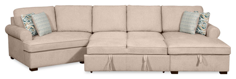 Sofa-lit sectionnel enveloppant de gauche Haven de Scott Living 3 pièces en tissu de chenille avec rangement - taupe 