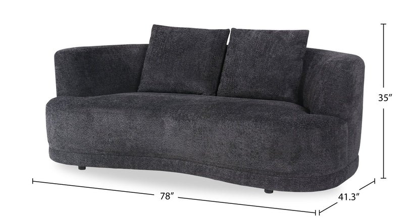 Causeuse arrondie Moon de 78 po en tissu avec coussins décoratifs - noir corbeau laineux