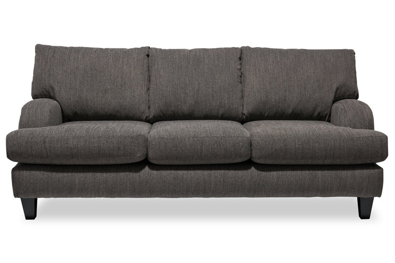 Sofa Nofia de 80 po fabriqué au Canada en tissu de chenille avec 2 coussins décoratifs et pattes en bois - gris anthracite