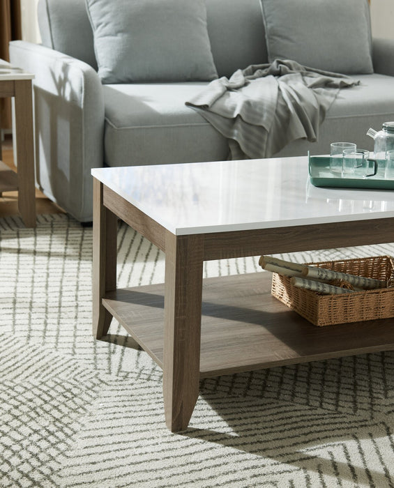 Ensemble 2 tables modernes Carlton de 47,5 po, table à café et table de bout avec tablette - taupe