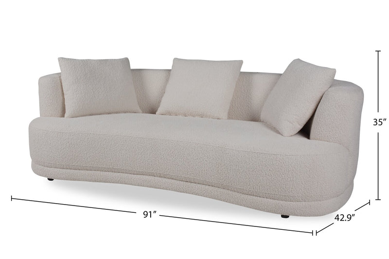 Sofa arrondi Moon de 91 po en tissu avec coussins décoratifs - blanc amande laineux