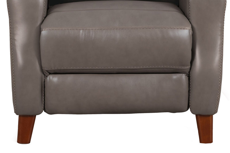 Fauteuil à inclinaison par poussée Natalie de 32,5 po en cuir véritable de qualité supérieure avec pattes en bois - gris