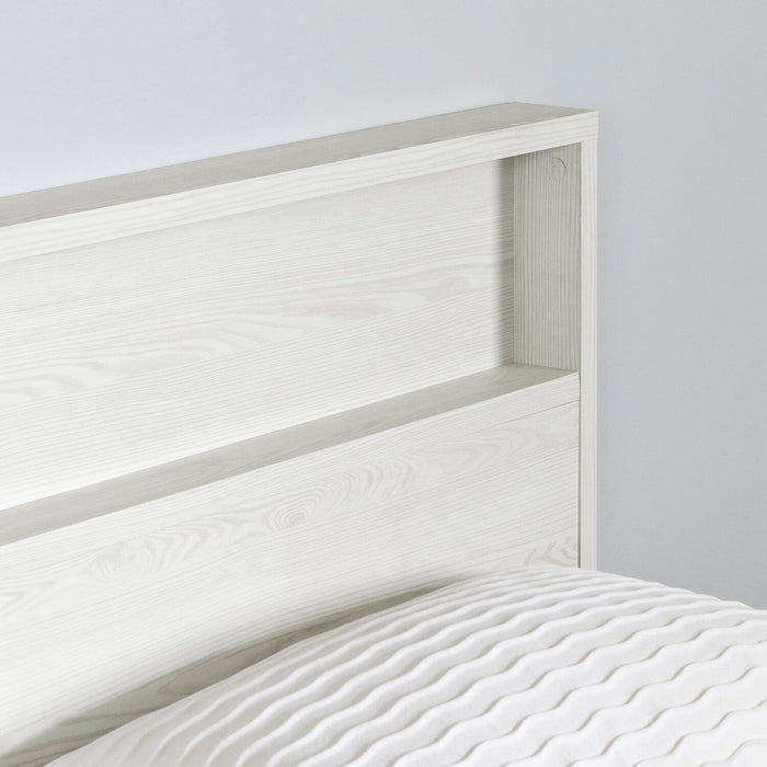 Ensemble lit plateforme et tête de lit à panneau Everley avec rangement et paniers intégrés, blanc - format lit double