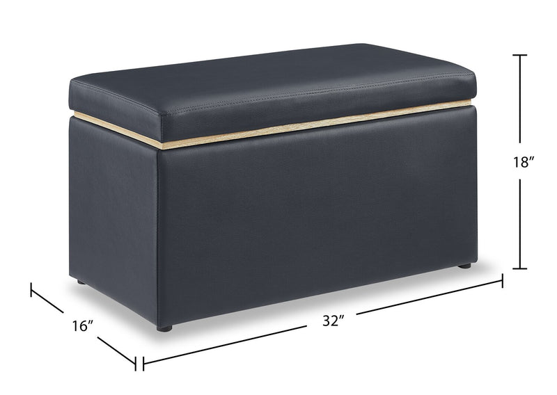Pouf de rangement Edmonton de 32 po - similicuir bleu marine