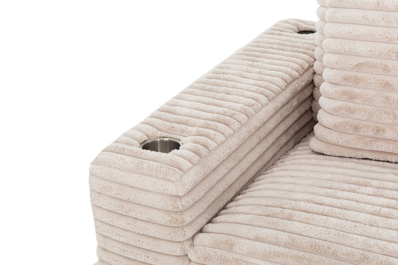 Sofa sectionnel Alto 2 pièces en tissu de fausse fourrure très douce avec deux porte-gobelets et ports USB - vison taupe