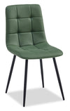 Chaise de salle à manger Arlo en métal avec siège et dossier coussinés capitonnés en tissu - verte