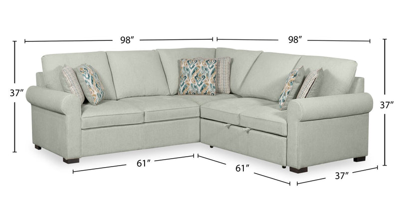 Sofa-lit sectionnel Haven de Scott Living 3 pièces en tissu de chenille - bleu écume de mer