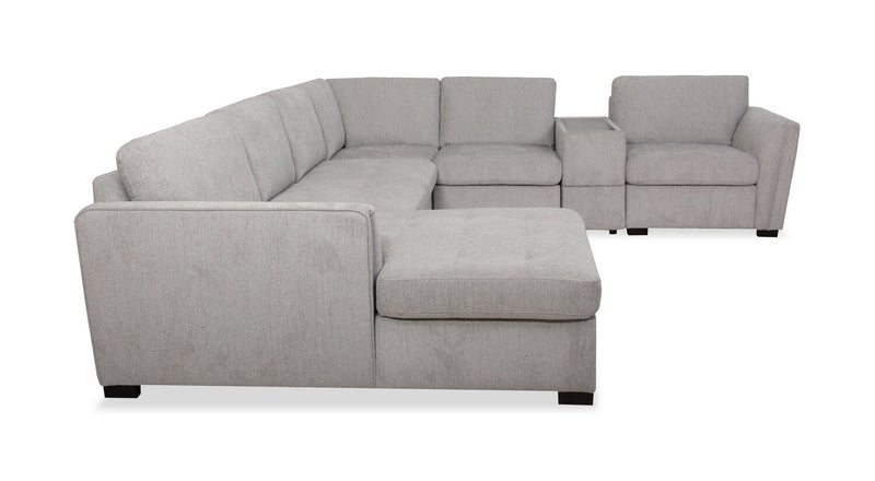Sofa sectionnel de gauche Vault 6 pièces avec causeuse-lit, 3 fauteuils de rangement et fauteuil long de rangement - gris