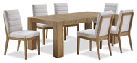  Ensemble de salle à manger Lotus 7 pièces en bois avec table de 82 po (L) et 6 chaises en tissu - naturel et gris