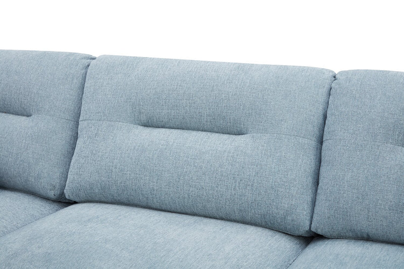Sofa sectionnel Alora 5 pièces en tissu avec 3 coussins décoratifs et accoudoirs enroulés - bleu