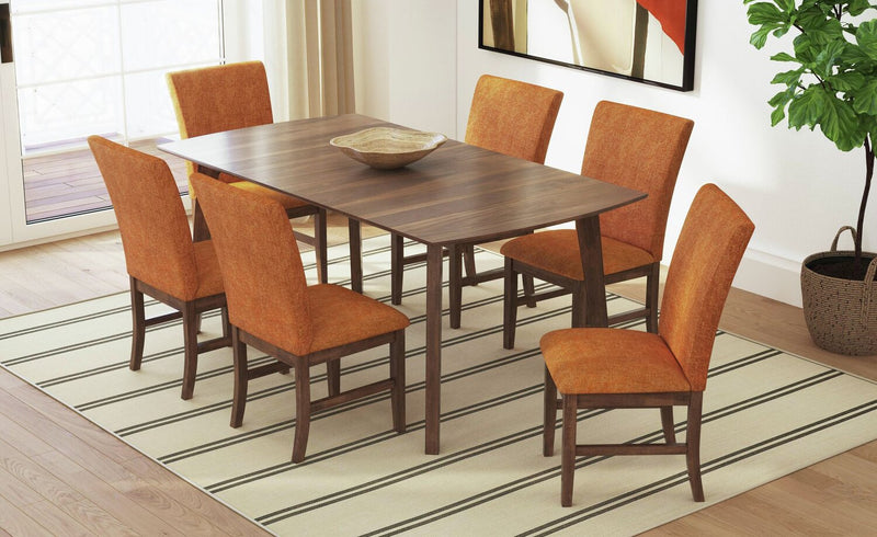 Ensemble de salle à manger Rain 7 pièces avec table de 72 po (L) et 6 chaises oranges - orange et brun