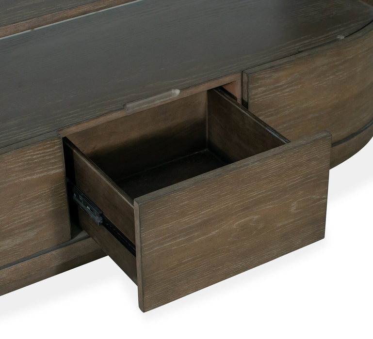 Table de salon moderne ronde Eldon de 60 po en bois massif avec rangement - marsouin