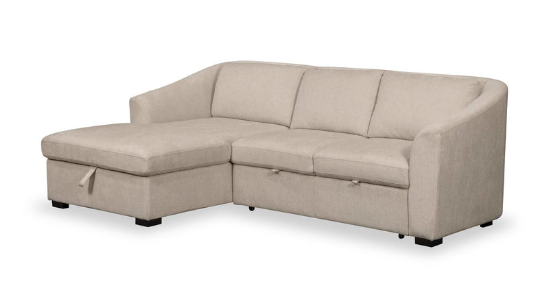 Sofa-lit sectionnel de gauche Envy 2 pièces en tissu de chenille avec fauteuil long de rangement - beige amande
