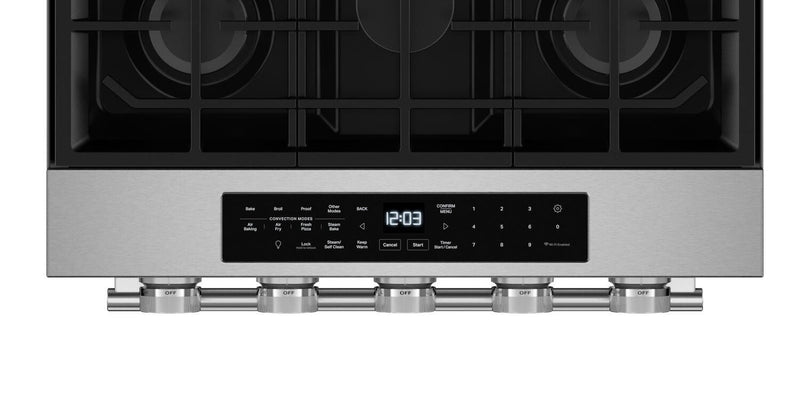 Cuisinière à gaz encastrée KitchenAid de 5,0 pi³ et de 30 po avec modes par convection - acier inoxydable résistant aux traces de doigts - KSGS530SPS