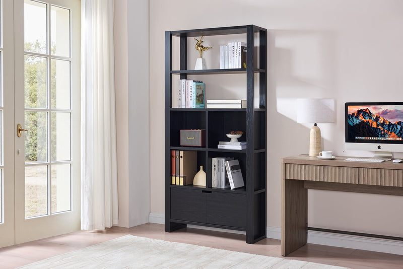 Bibliothèque contemporaine Oscar de 36 po avec tiroir classeur - noir mat 