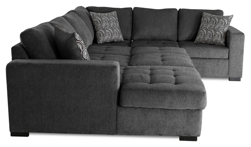 Sofa-lit sectionnel de gauche Legend 4 pièces fabriqué au Canada en tissu de chenille avec fauteuil long de rangement - gris poivre