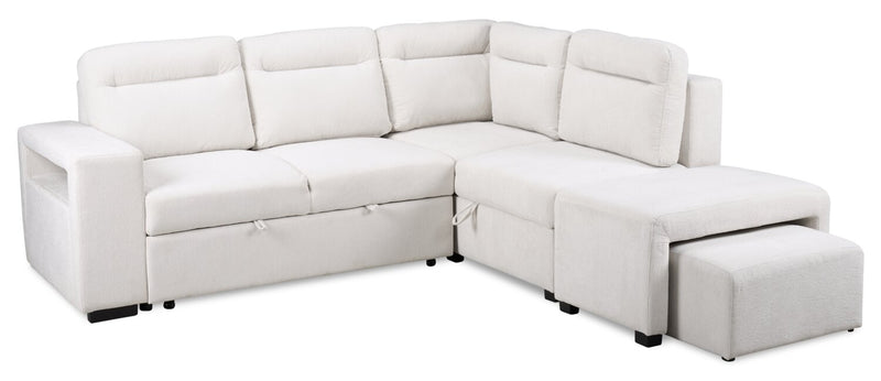 Sofa-lit sectionnel de droite Coast 3 pièces en tissu blanc ivoire avec fauteuil long de rangement et accoudoir de rangement