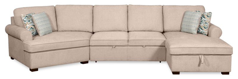 Sofa-lit sectionnel enveloppant de gauche Haven de Scott Living 3 pièces en tissu de chenille avec rangement - taupe 