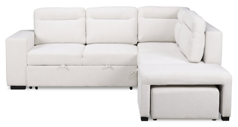 Sofa-lit sectionnel de droite Coast 3 pièces en tissu blanc ivoire avec fauteuil long de rangement et accoudoir de rangement