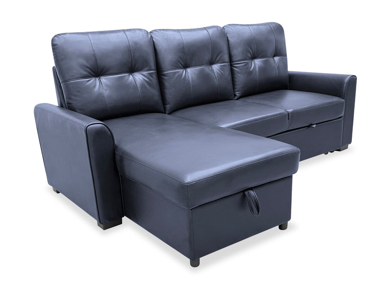 Sofa-lit sectionnel de gauche Carter 2 pièces en tissu d’apparence cuir avec fauteuil long de rangement - noir