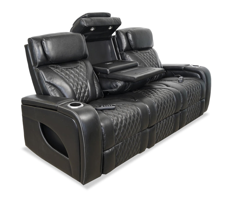 Sofa de massage à inclinaison électrique Elite de 86 po en cuir véritable avec son immersif et appuie-têtes électriques - noir