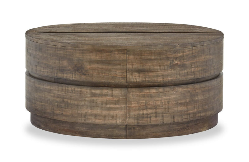 Table à café ronde rustique Elm de 40 po en pin avec dessus relevable - brune